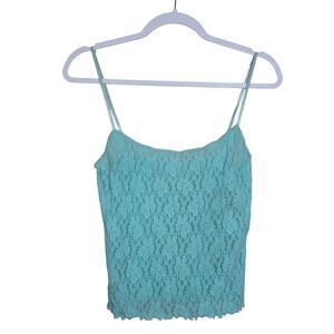 Aqua Blue Lace Cami Cropped Top M Sheer Mermaidcore Dainty Fairy Whimsy Twee Y2K